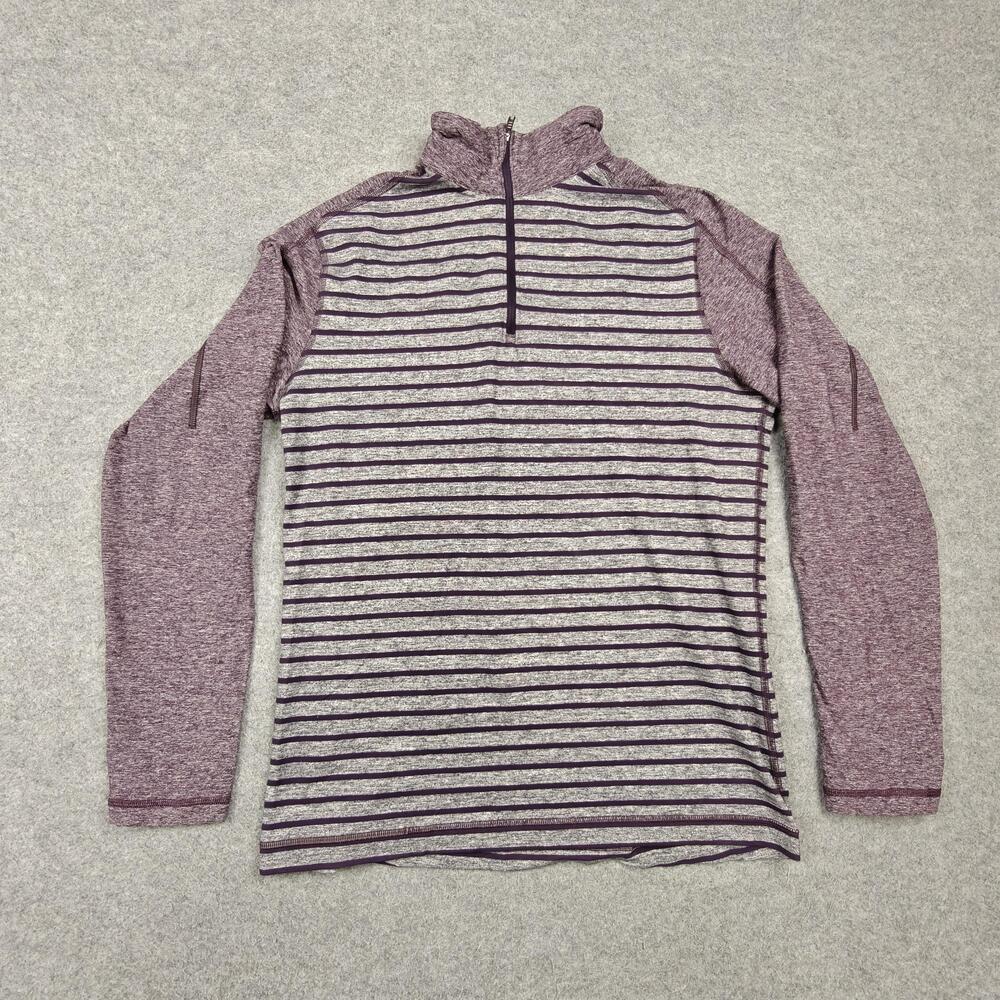 Lululemon Pullover Mens Medium Purple 1/4 Zip Long Sleeve Striped Athletic